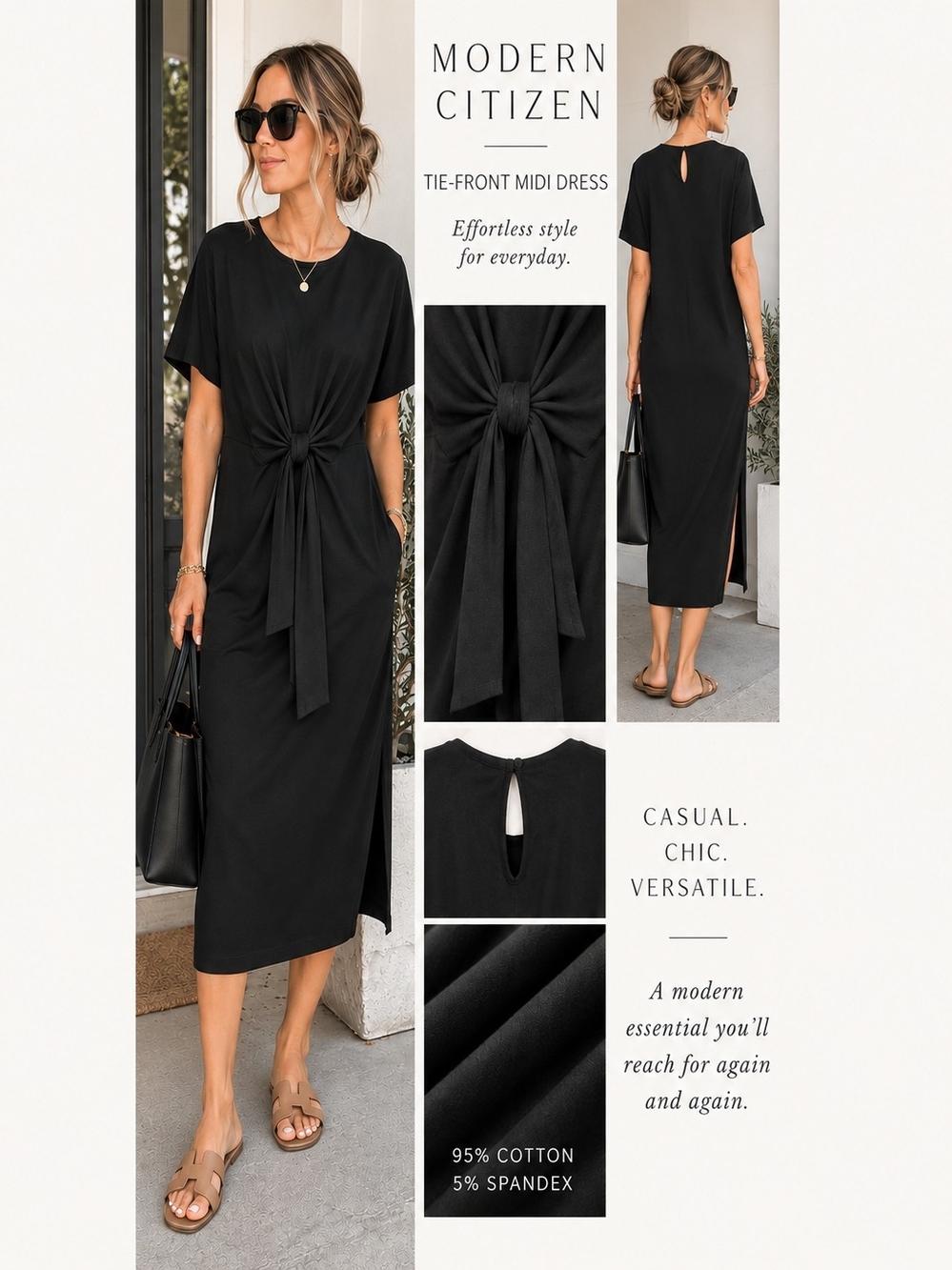 Modern Citizen Black Tie-Front Midi Dress Size Small
